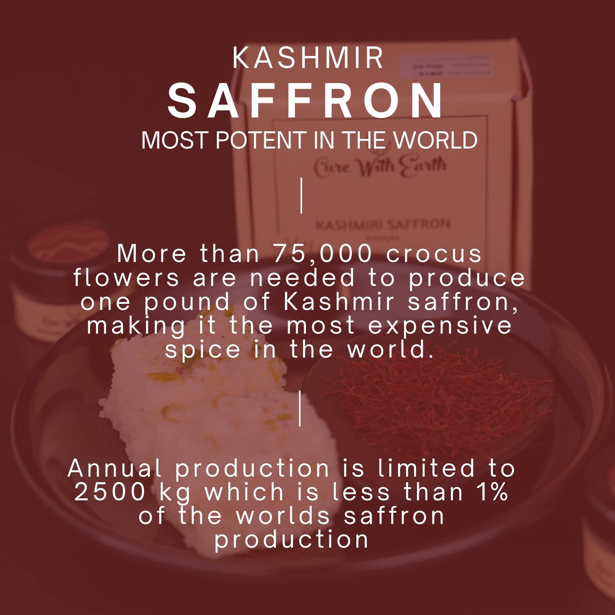 Cure With Earth Pure Kashmiri Mongra Saffron / Kesar / Keshar PACK OF 3 (1g each) | From the finest farmlands of Pampore, J&K, India | Tested and certified as Grade A