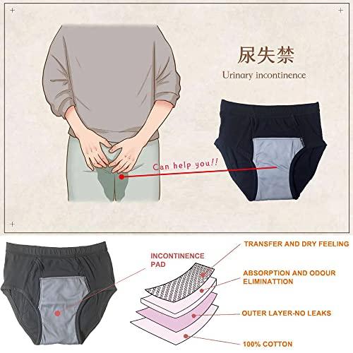 Esfeely 3-Pack Men’s Incontinence Underwear Cotton Regular Absorbency Reusable Washable Urinary Incontinence Briefs 150ml pad … (X-Large, Black)