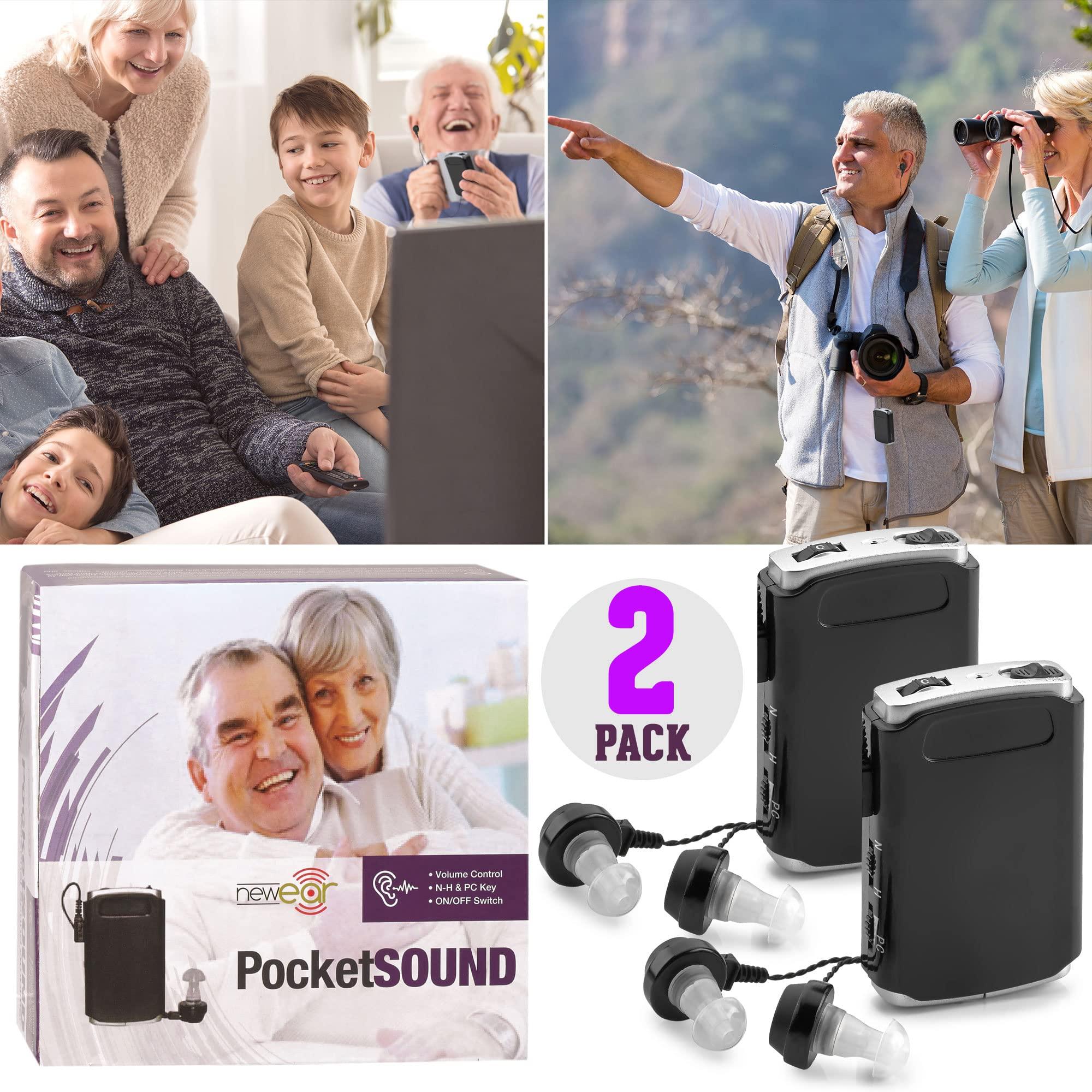 MEDca Rechargeable Personal Sound Amplifier - Pack of 2, Lightweight Compact Pocket Sounds Voice Enhancer Audio Hearing Device w/Background Noise Reduction Digital Hearing for Adults and Seniors