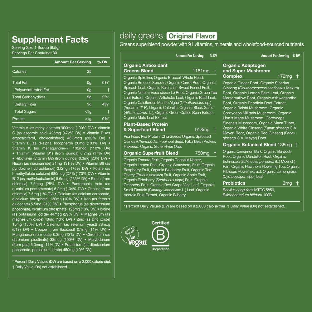 Huel Huel Daily Greens Watermelon | Superfood Greens Powder | 91 Vitamins, Minerals, and Wholefood-Sourced Ingredients | Adaptogens, Antioxidants, Gut-Friendly Probiotics | 30 Servings