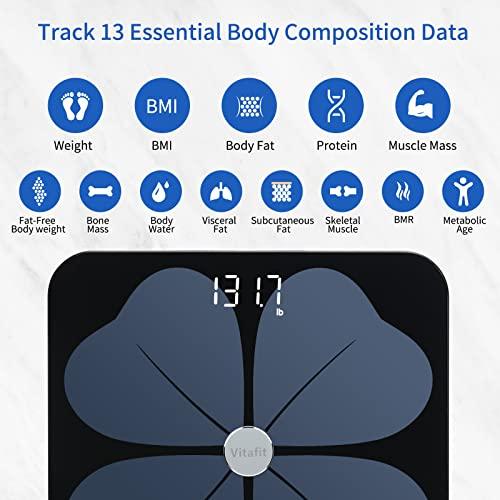 Vitafit Vitafit Smart Body Fat Weight Scale for Body Composition Monitors, Weighing Professional Since 2001, Digital Wireless Bathroom Scale for BMI Fat Water Muscle with App,400lb, Black