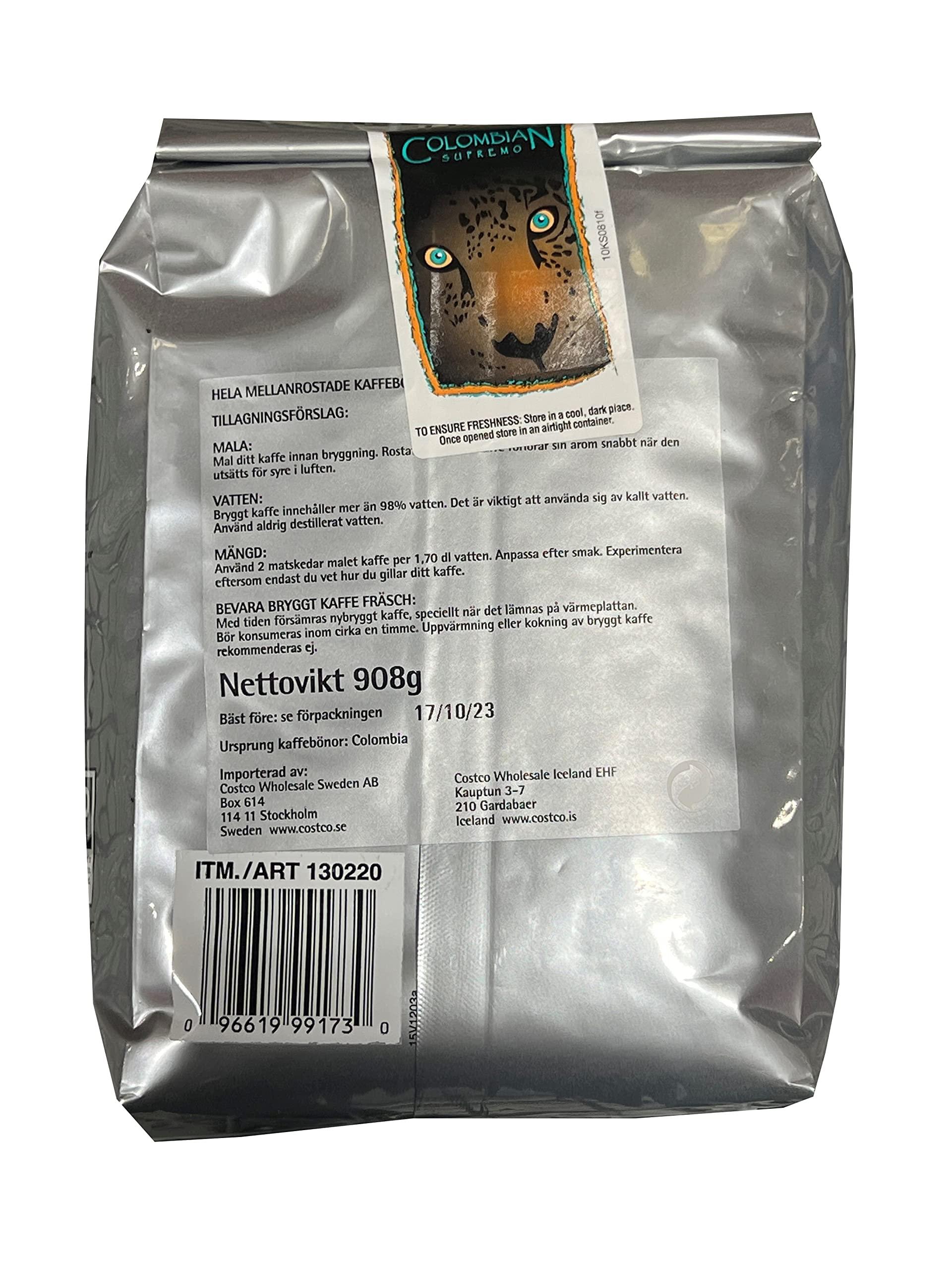 Kirkland Signature Signature 100% Whole Bean Coffee Suppremo, Columbian, 3-Pound