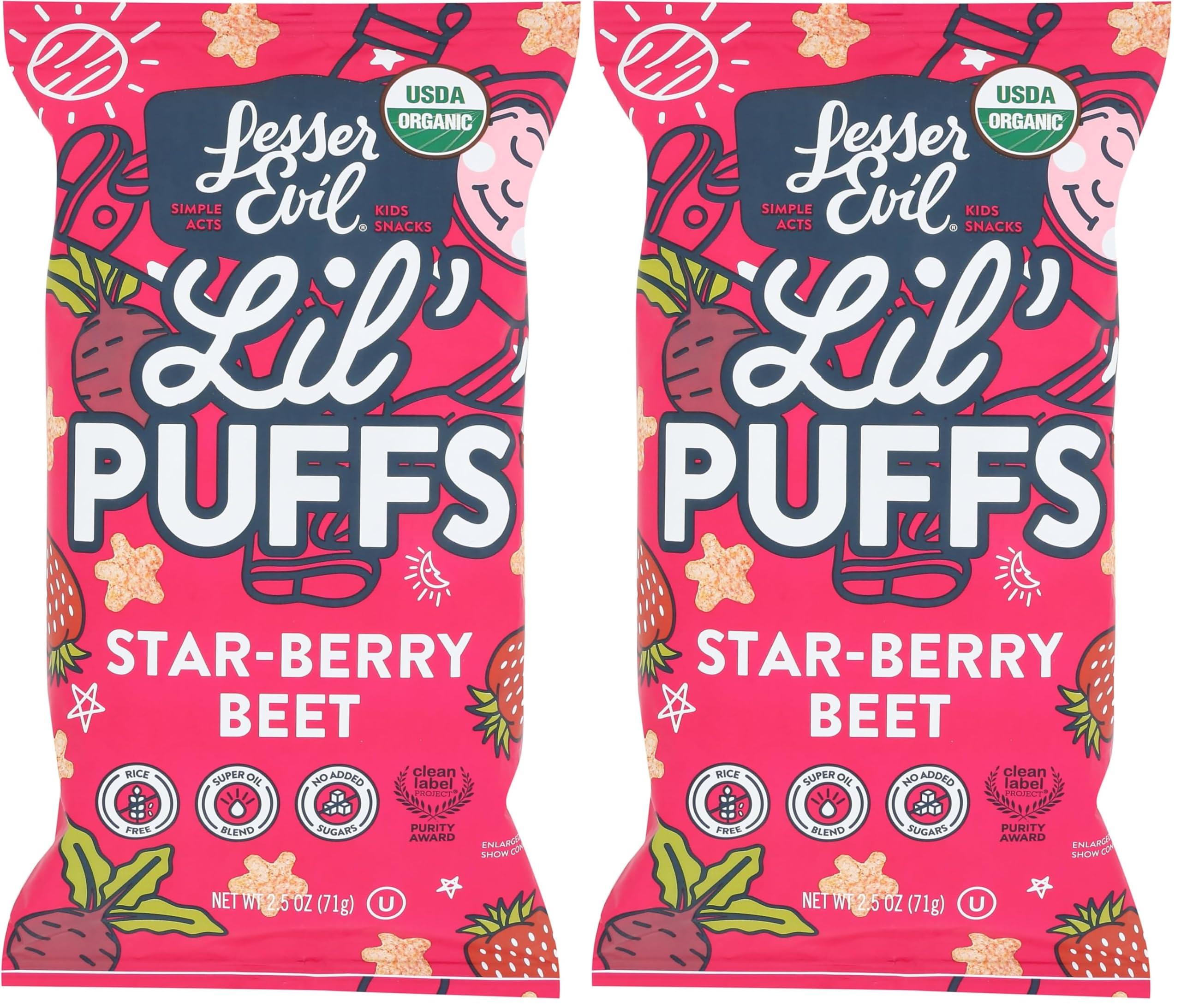 Lesserevil LesserEvil Organic Strawberry Beet Lil\' Puffs, 2.5 OZ (Pack of 2)