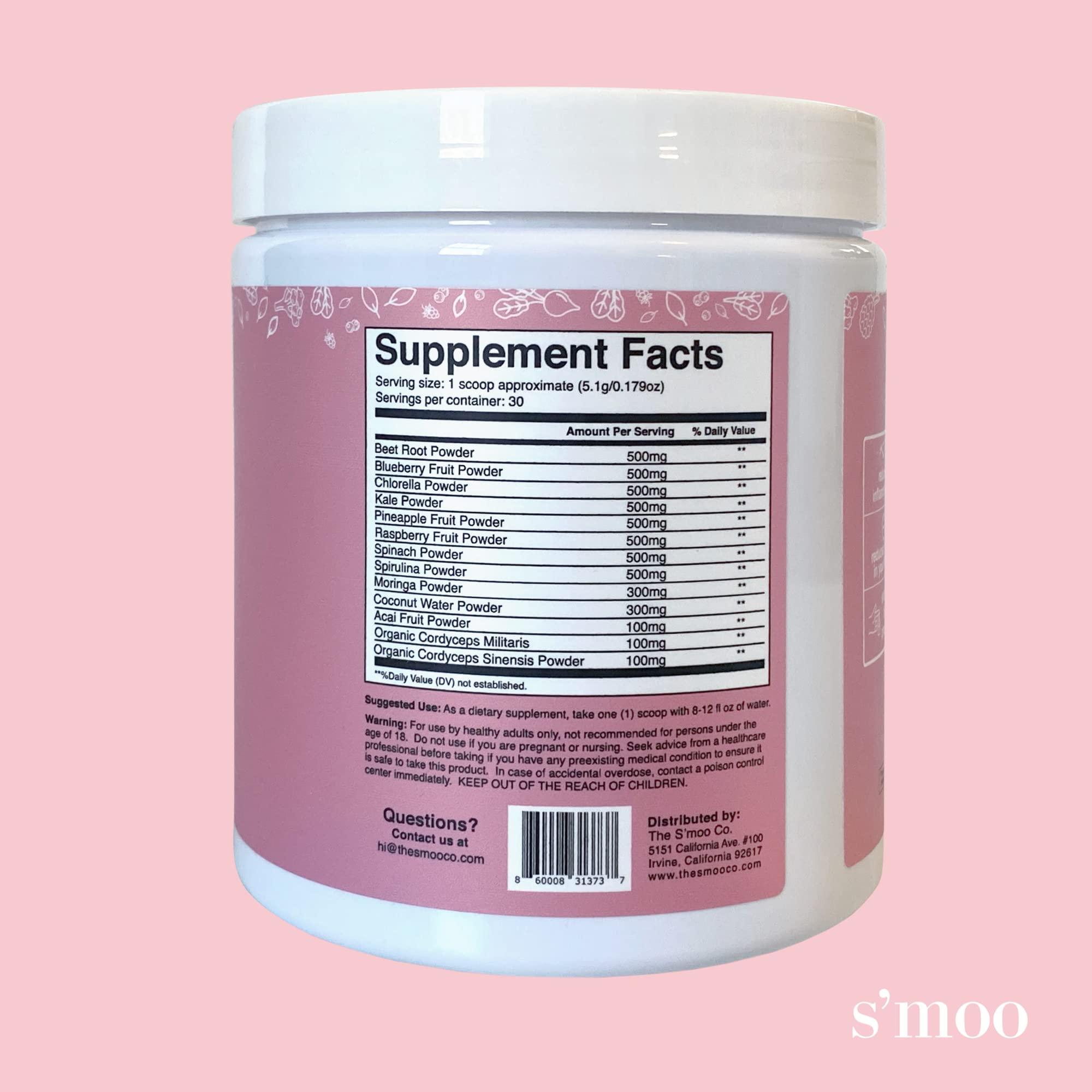 S'moo Nourish(her) - Greens Blend Superfood: Super Greens Powder with Spirulina, Chlorella, Beet Root Powder - Gluten Free - Digestive Health, Immunity, Nutrition, Alkalizing, Energizing - 30 Servings