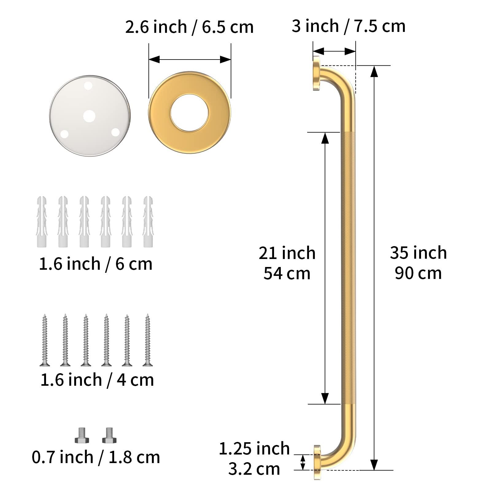 Munzong 36 Inch Anti Slip Shower Grab Gold, Munzong Bathroom Grab Bar, Knurled Bathroom Balance Bar,Safety Hand Rail Support Handicap Elderly Injury Senior Assist Bath Handle