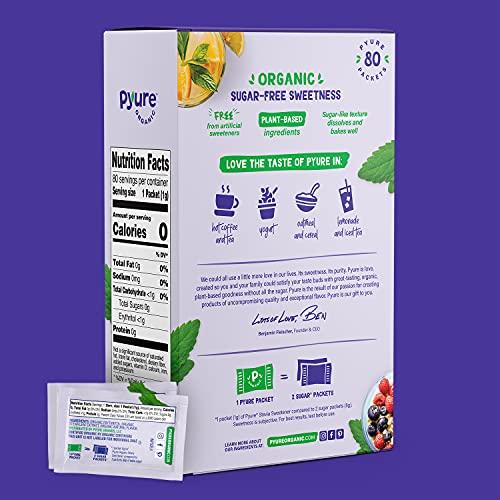 Pyure Pyure Organic Stevia Packets | Granulated Sugar Packets - White Sugar Substitute | Zero Carb, Zero Sugar, Zero Calorie Sweetener Packets | Plant-Based Stevia Packets for Keto Coffee | 80 Count