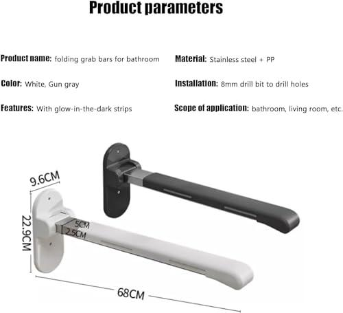 DIVIKO Handicapped Bathroom Folding Grab Bar, Handrail Safety Folding Grab bar Bathroom wc Toilet 300kg Load Safety Handrail for Elderly or Pregnant Woman (Color : A)