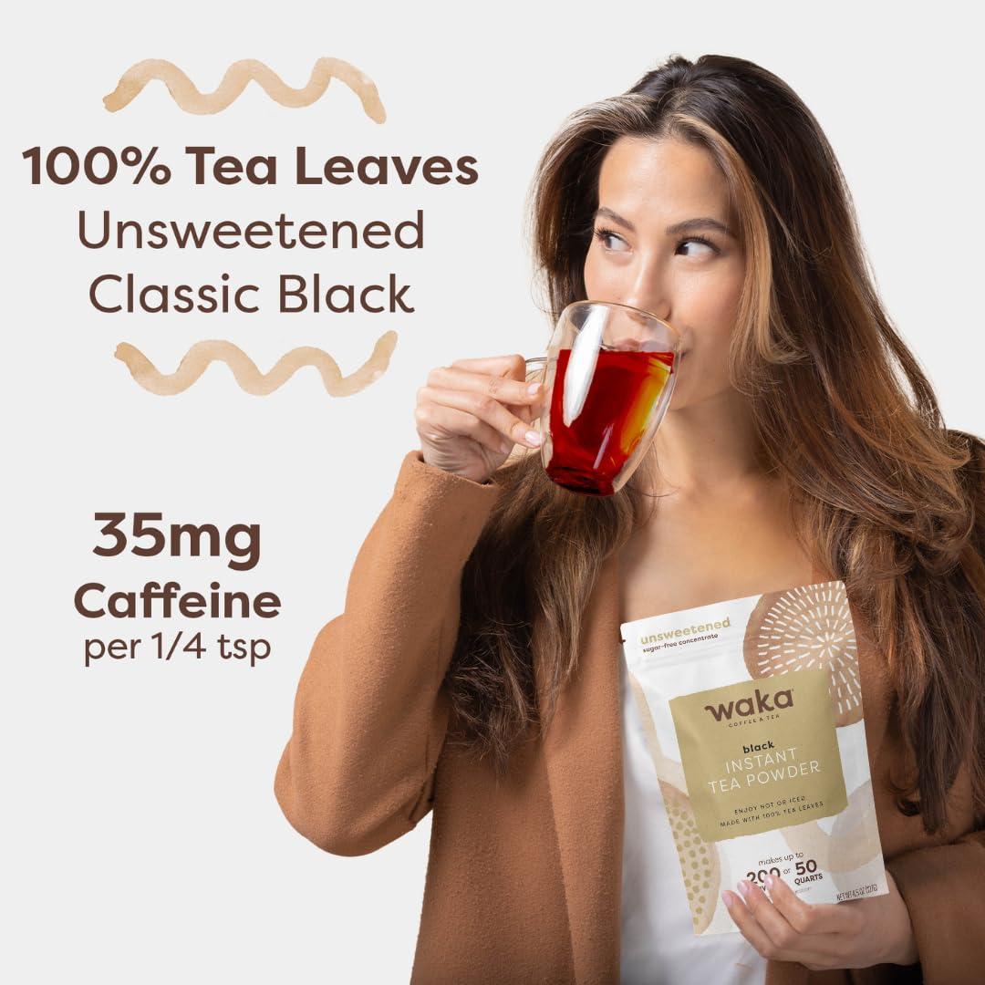 Waka Coffee Waka Instant Black Tea Mix, Classic - 100% Tea Leaves, No Additives, Unsweetened Tea Powder for 50 Quarts or 200 Cups Easy and Quick Hot or Iced Teas (4.5oz)