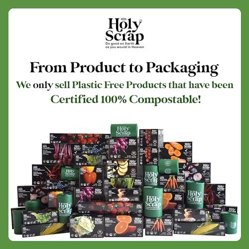 HOLY SCRAP! HOLY SCRAP! Large Compostable Trash Bags - 10-13 Gallon, 50 Pack, 100% Plastic-Free Decomposing Easy-Tie Trash Can Bags & Liners, Thick Kitchen, Bathroom & Backyard Bin Bags for Food & Green Waste