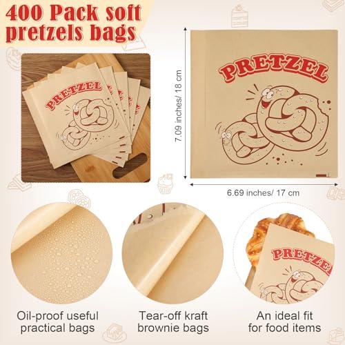 Colarr Colarr 400 Pcs Soft Pretzel Bags 6.69 x 7.09 Inch Paper Sandwich Wrappers Grease Resistant Double Open Bags Food Snack Cookie Chocolate Holder for Stands Wedding Birthday Christmas (Patterned Style)