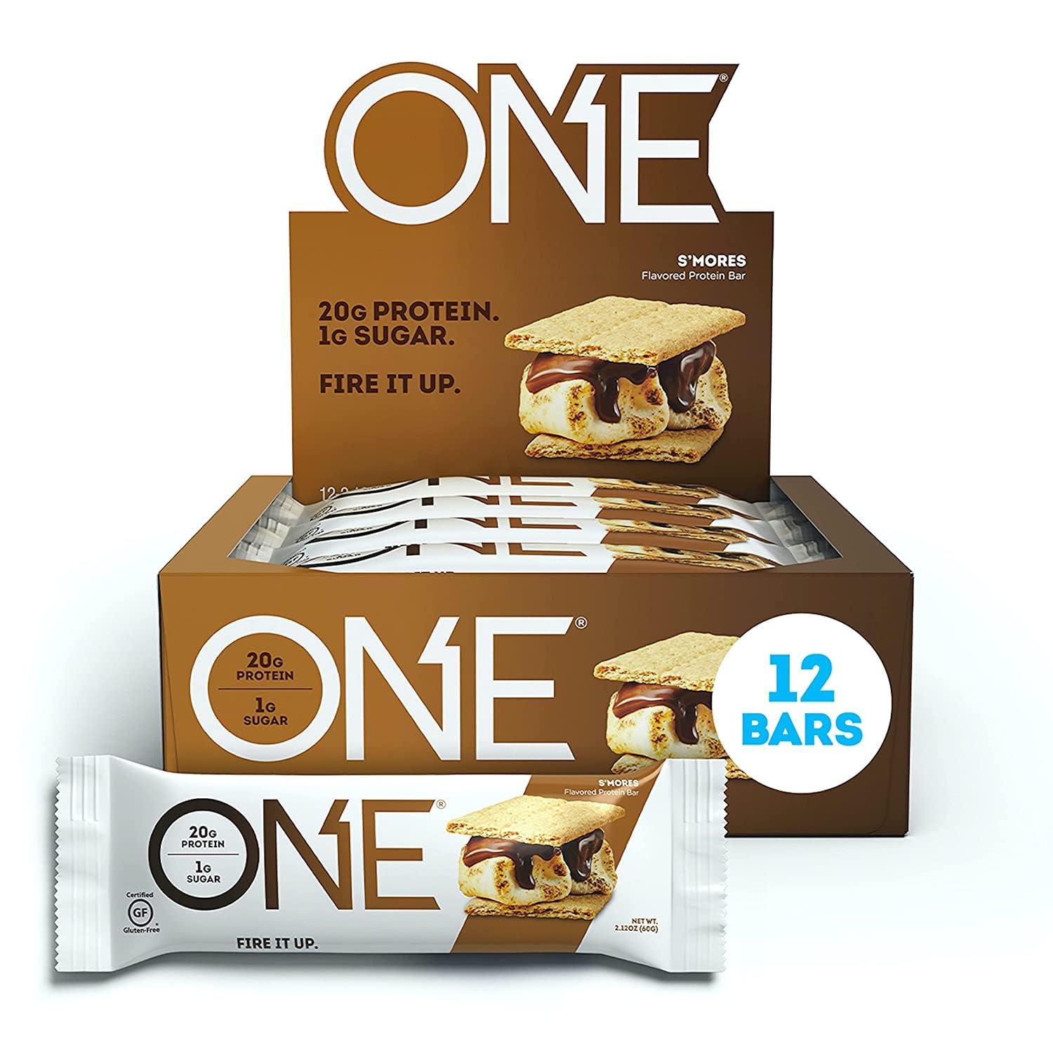 ONE ONE Protein Bars, Peanut Butter Cup, Gluten Free Protein Bar with 20g Protein and only 1g Sugar & Protein Bars, Smores, Gluten Free Protein Bars with 20g Protein and only 1g Sugar