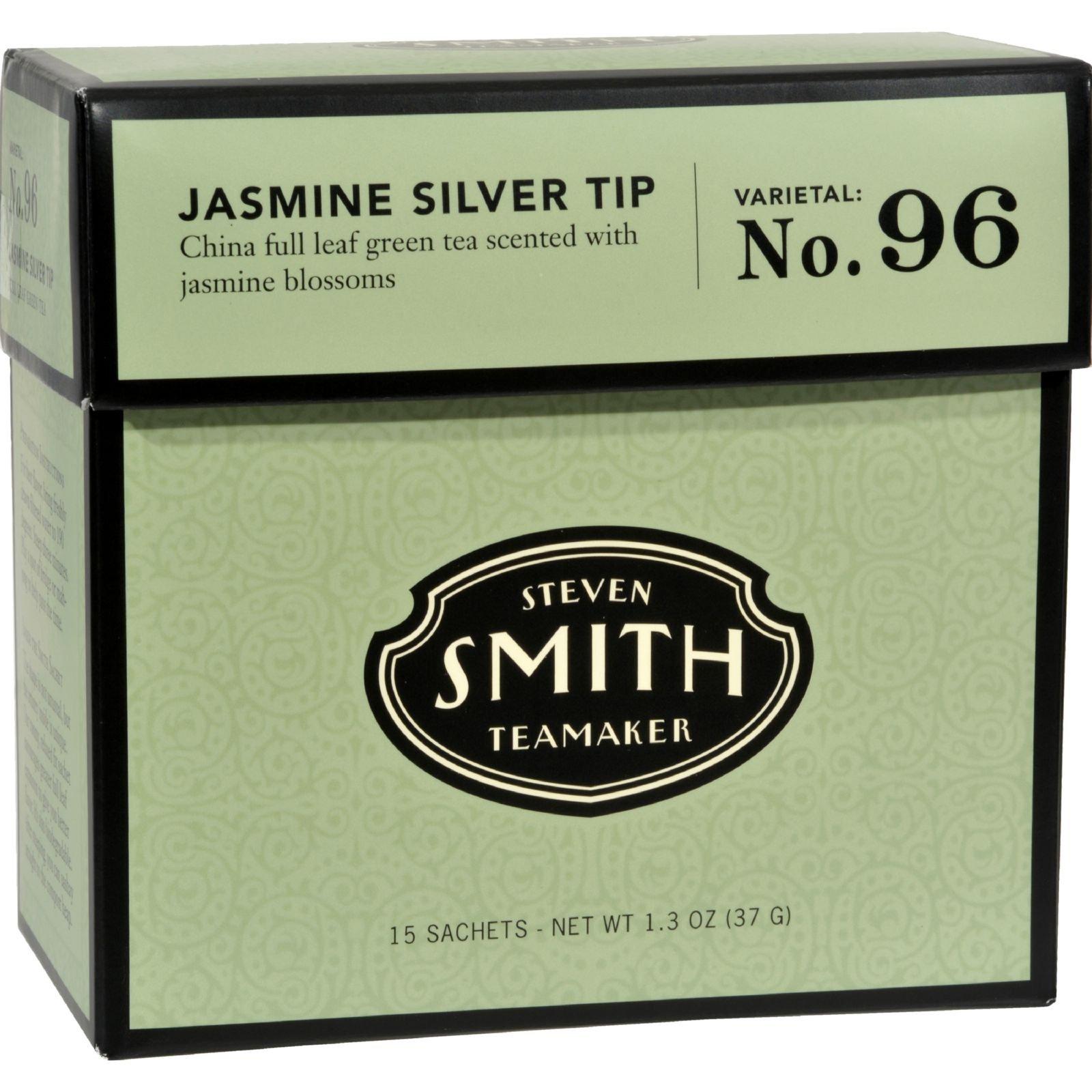 STEVEN SMITH TEAMAKER Smith Teamaker | Jasmine Silver Tip No. 96 | Caffeinated Green Tea with Jasmine Blossoms | Scented Full Leaf Green Tea; 6 Pack (90 Sachets, 1.3oz each)