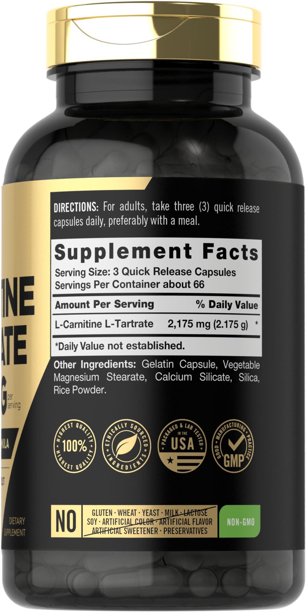 Carlyle Carlyle L Carnitine Tartrate | 2175mg | 200 Capsules | Advanced Athlete Formula | Workout Supplement | As L-Carnitine L-Tartrate | Non-GMO, Gluten Free
