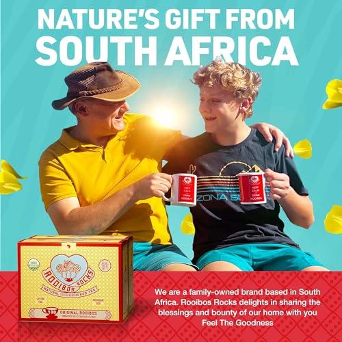 Rooibos Rocks Caffeine Free Tea Organic Rooibos Tea Bags 200 - Naturally Sweet Red Tea Safe for Children & Pregnant Women - Low Tannin, Premium Red Rooibos Tea Organic Sustainably & Ethically Farmed in South Africa