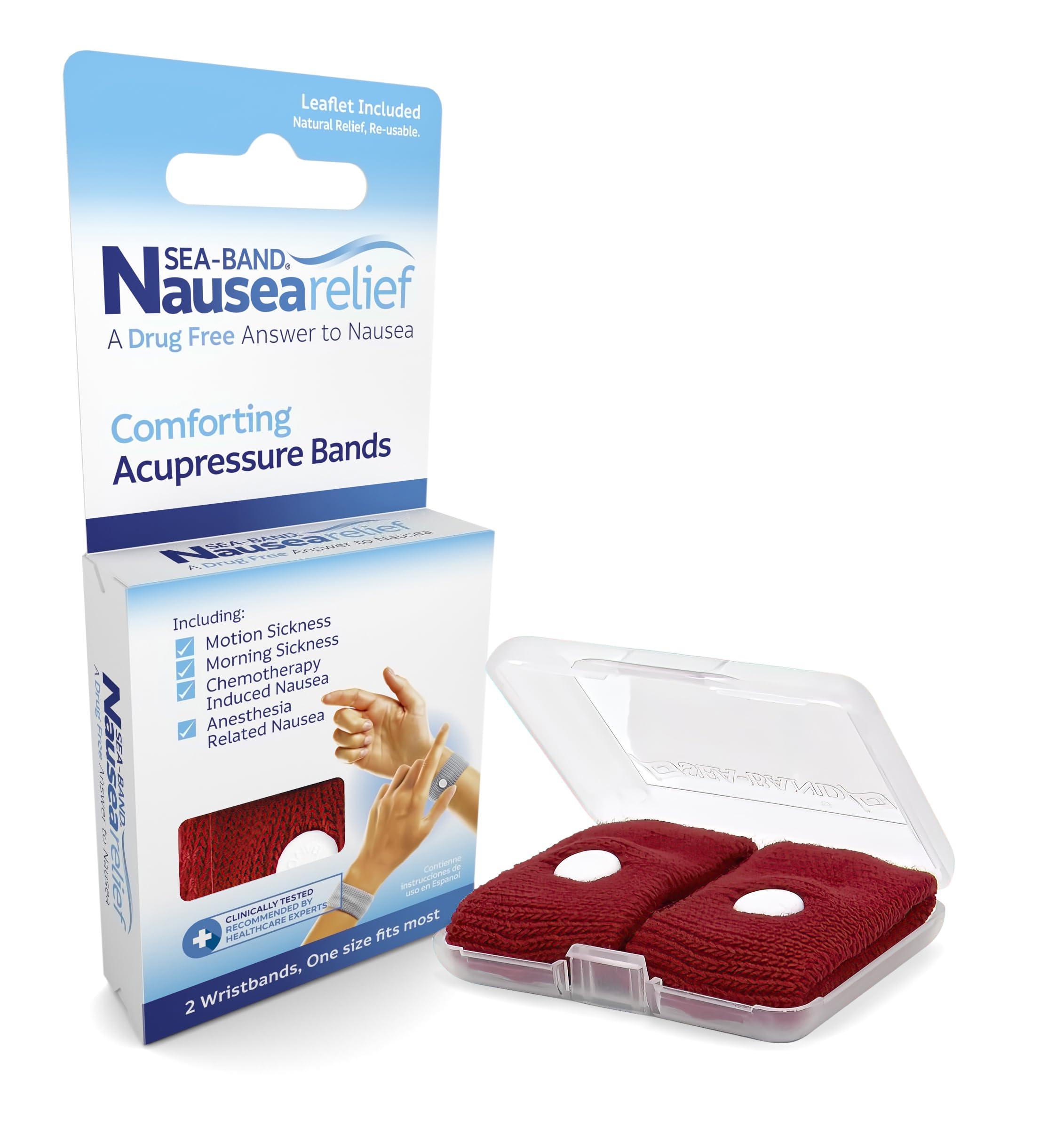 Sea-Band Sea-band Anti-Nausea Acupressure Wristband for Motion & Morning Sickness - 1 Pair Red