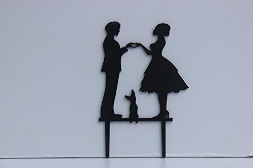 Meijiafei Meijiafei Bride and Groom Hand in Hand with Shepherd Dog Silhouette Wedding Cake Topper