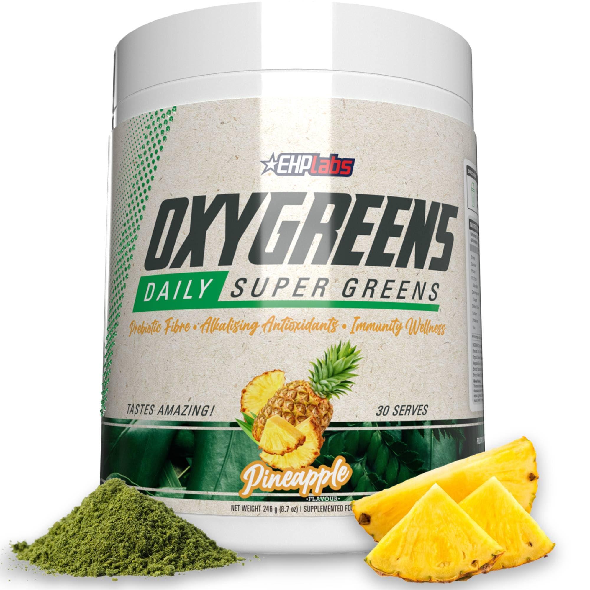 EHP Labs EHPlabs OxyGreens Super Greens Powder - Spirulina & Chlorella Superfood, Green Juice Powder & Greens Supplements with Prebiotic Fibre, Antioxidants & Immunity Support, 30 Serves (Pineapple)