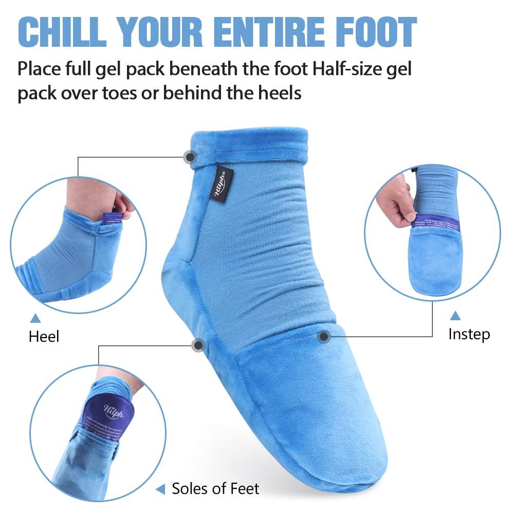 Hilph Hilph Cold Therapy Socks for Feet Pain Relief, Foot Ice Pack Cooling Socks with Reusable 4 Gel Ice Packs for Hot Feet, Neuropathy, Chemo, Plantar Fasciitis, Swelling, Post Partum Foot (Large)
