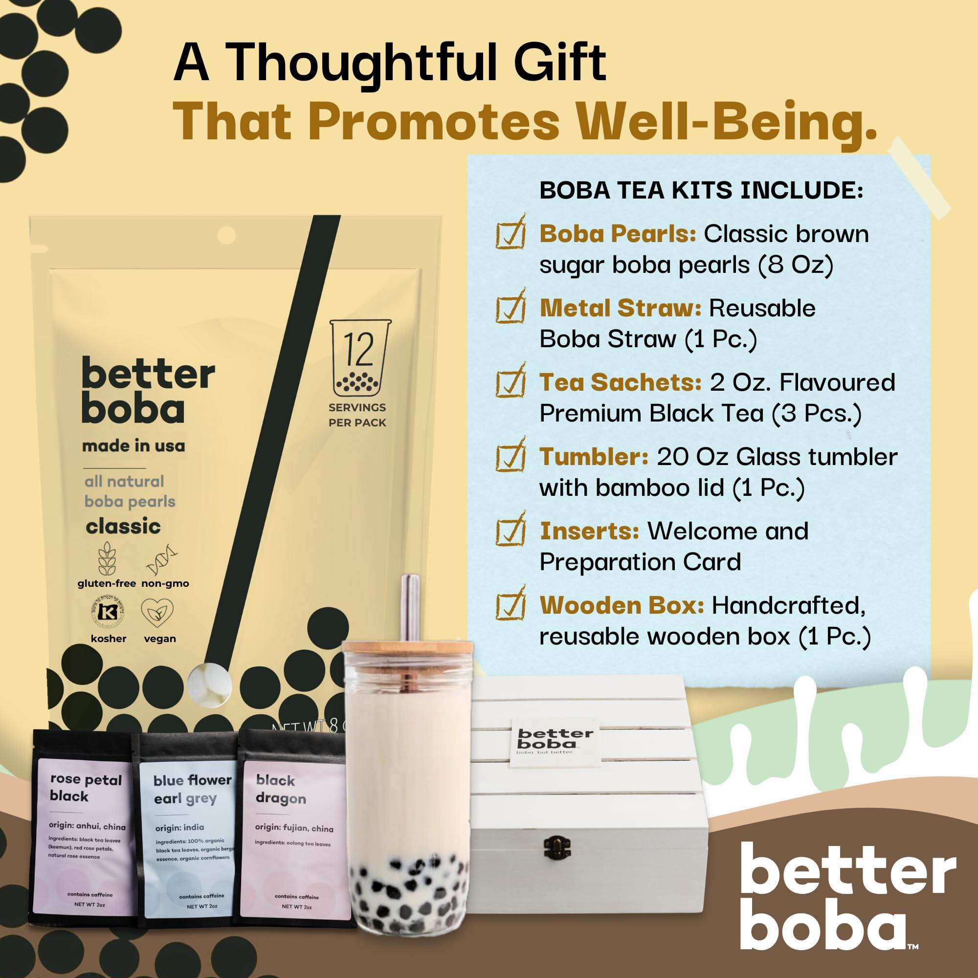 Better Boba Better Boba Tea Kit | DIY Home Bubble Tea Set - Brown Sugar Boba Pearls, Reusable Boba Straw, Tumbler, 3 Black Tea| Vegan Gluten-Free Tapioca Pearls