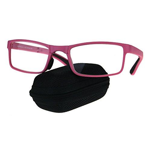 SA106 Collapsible Rectangular Plastic Folding Clear Lens Reading Glasses Pink 3.0