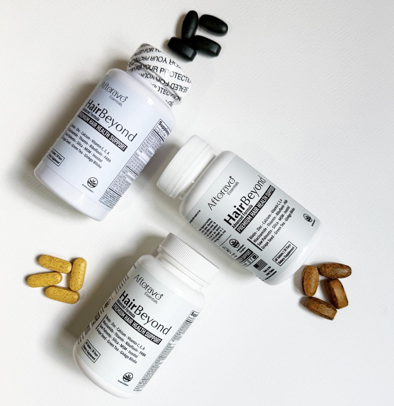 Afterave Essentials HairBeyond Advanced Hair Growth Formula, Improves Follicle & Scalp Strength For Stronger Growth, Hair Loss Protection, Vitamin A, C, E, B Complex Saw Palmetto Silica Zinc Calcium Niacin Thiamin Biotin