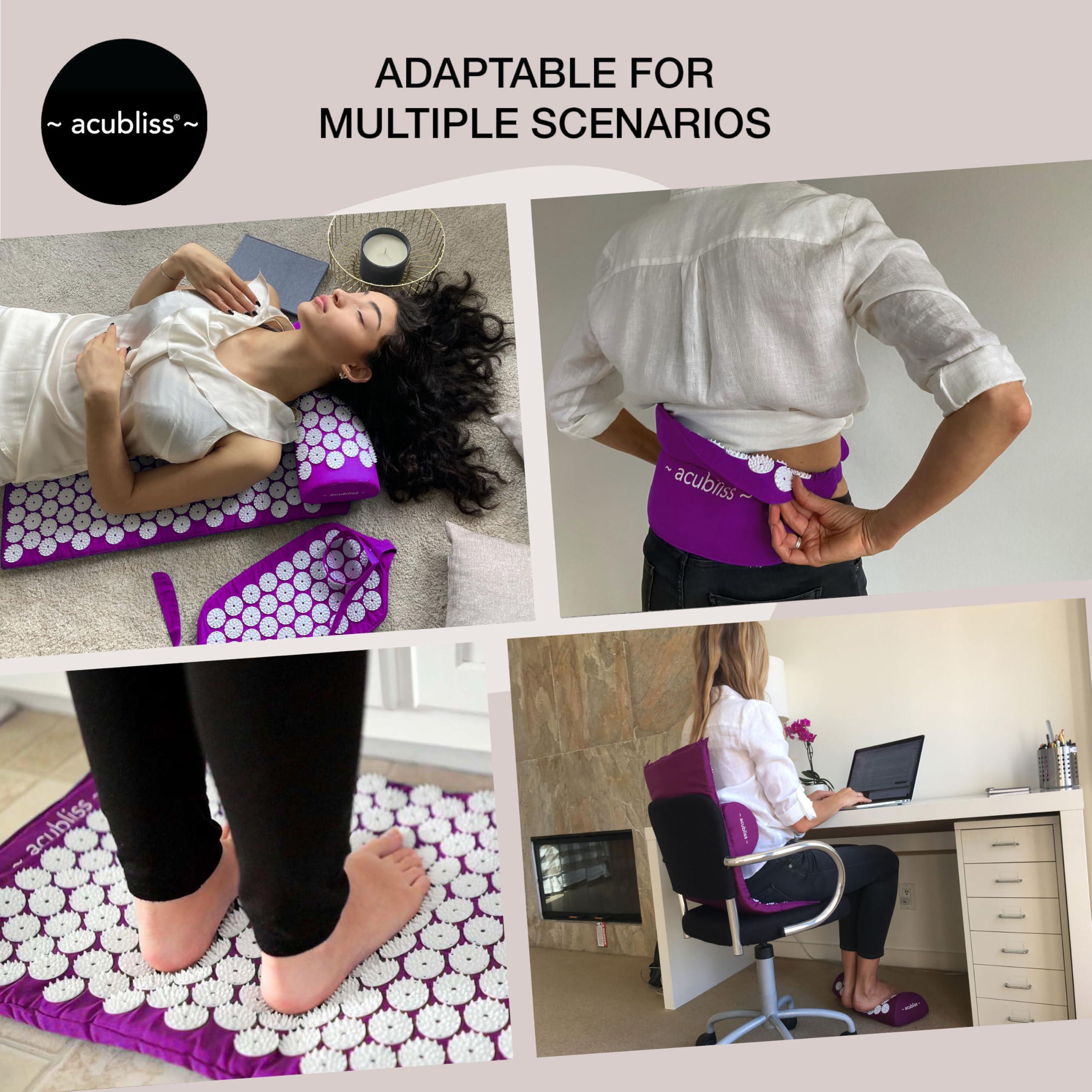 Acubliss Acubliss Acupressure Mat, Strap & Pillow 3 Piece Gift Set, 12,348 Acupuncture Pressure Points for Back Pain Relief, Increased Energy, Relaxation, FSA/HSA Eligible, Drawstring Bag, Purple