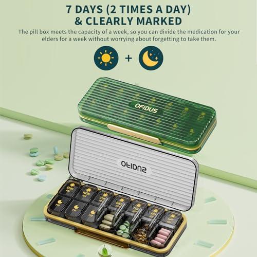 OFIDUS OFIDUS 14 Cells 2 Times a Day Weekly Pill Organizer - Moistureproof AM/PM Daily Cute Pill Box, Removable Separate Cell 14 Days Pill Case Suitable for Women Men Travel Jewelry & Everyday(Blue)