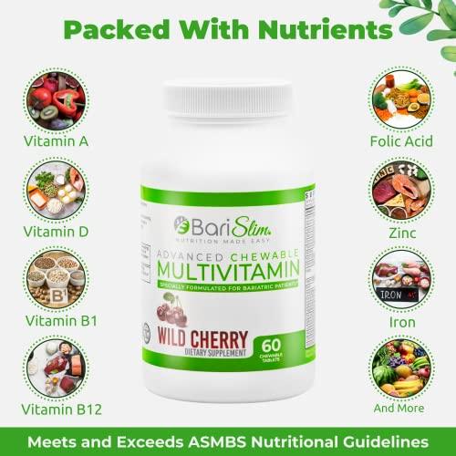 BariSlim BariSlim Advanced Chewable Bariatric Multivitamin Tablets - Bariatric Vitamin and Supplement for Post Bariatric Surgery Including Gastric Bypass and Gastric Sleeve | Wild Cherry (60 Count)
