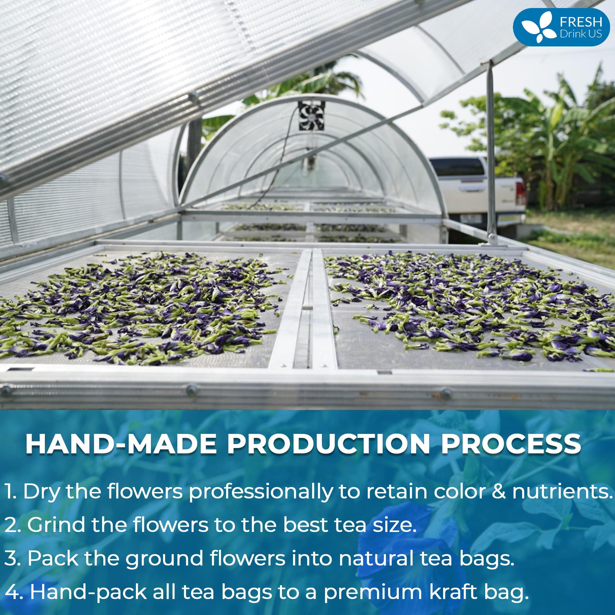 FRESHDRINKUS FreshDrinkUS, Premium 55 Butterfly Pea Tea Bags, 100% Natural and Pure from Butterfly Pea Flowers, Hand-made, Made With Natural Materials-Corn Fiber Tea Bag, Sugar/Caffeine/Gluten Free, Vegan