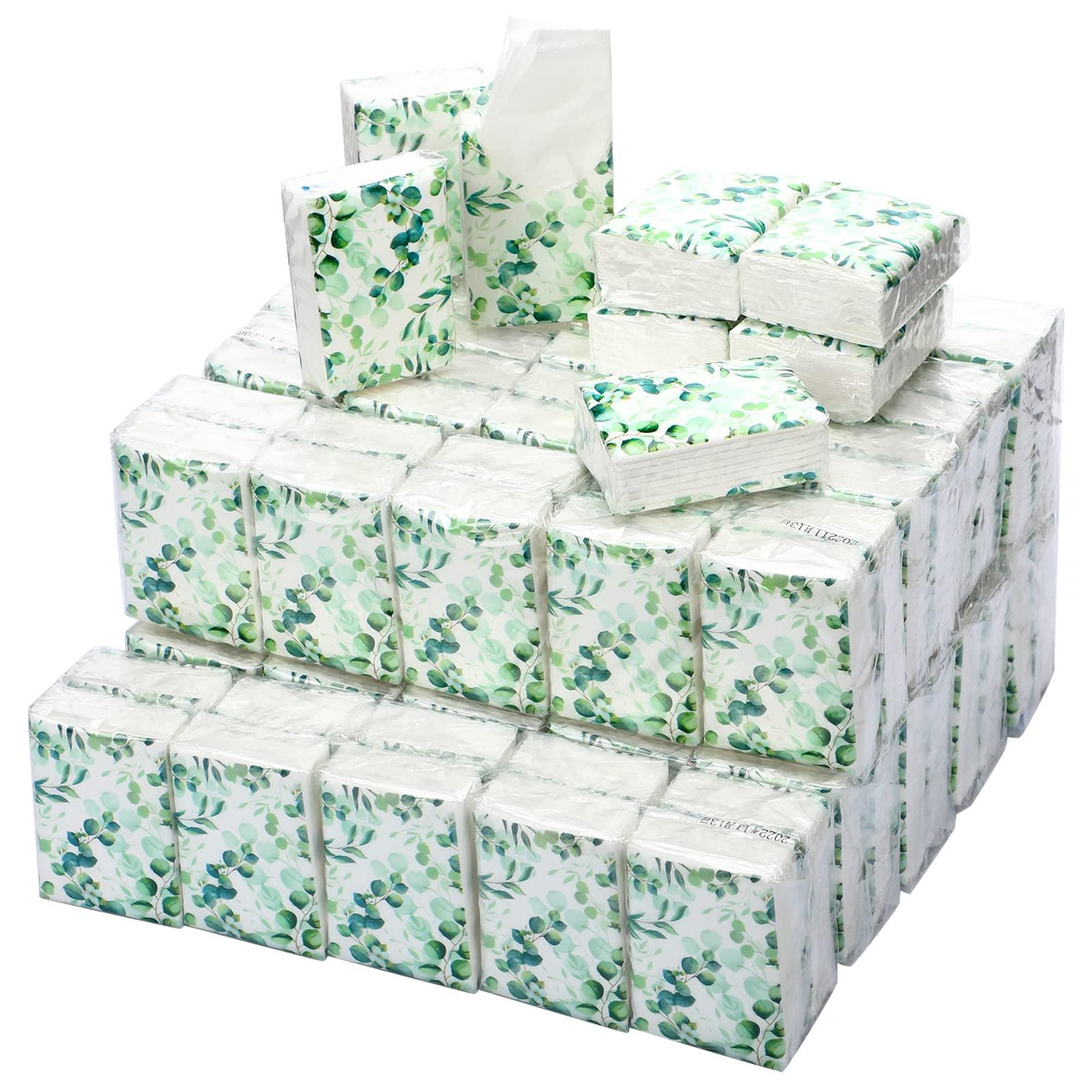 Geyee Geyee 100 Pack Travel Tissue Packs Bulk 1000 Sheet Small Personal Facial Tissues 3 Ply Pocket Tissues Cute Individual Facial Tissue Packs for Wedding Party Favors(Eucalyptus Leave)