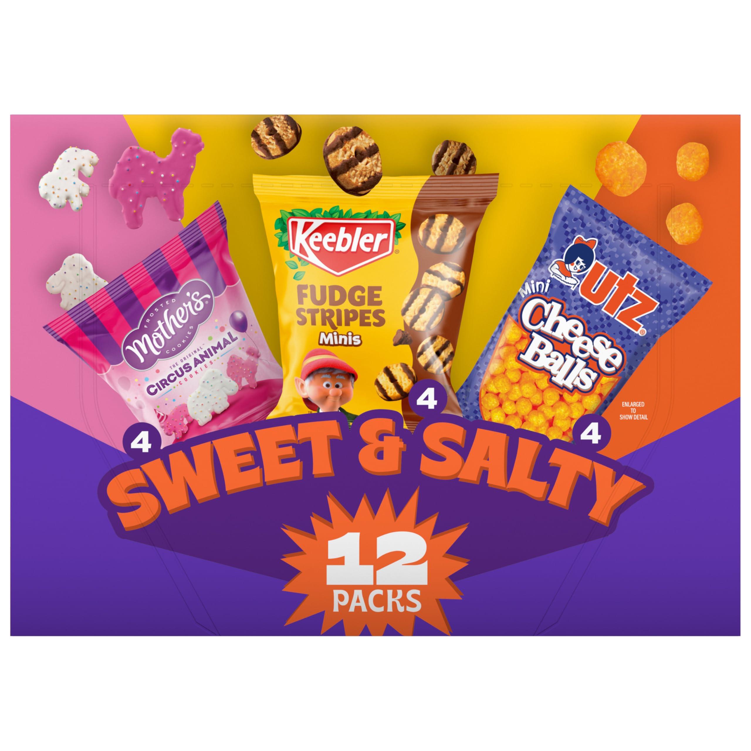 Keebler Keebler Sweet & Salty Mix, Keebler Fudge Stripes, Mother\'s Circus Animals, Utz Mini Cheese Balls, 1 Oz. (Pack of 12)