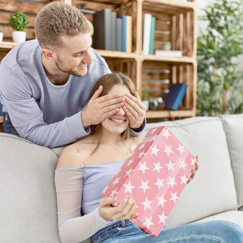 U\'COVER U\'COVER Pink Gift Wrapping Paper Roll for Girls Women Birthday Baby Shower Wedding Christmas Valentines Day Anniversary Graduation Holiday Gift Wrap Rolls Star Pattern Medium Roll (PINK)