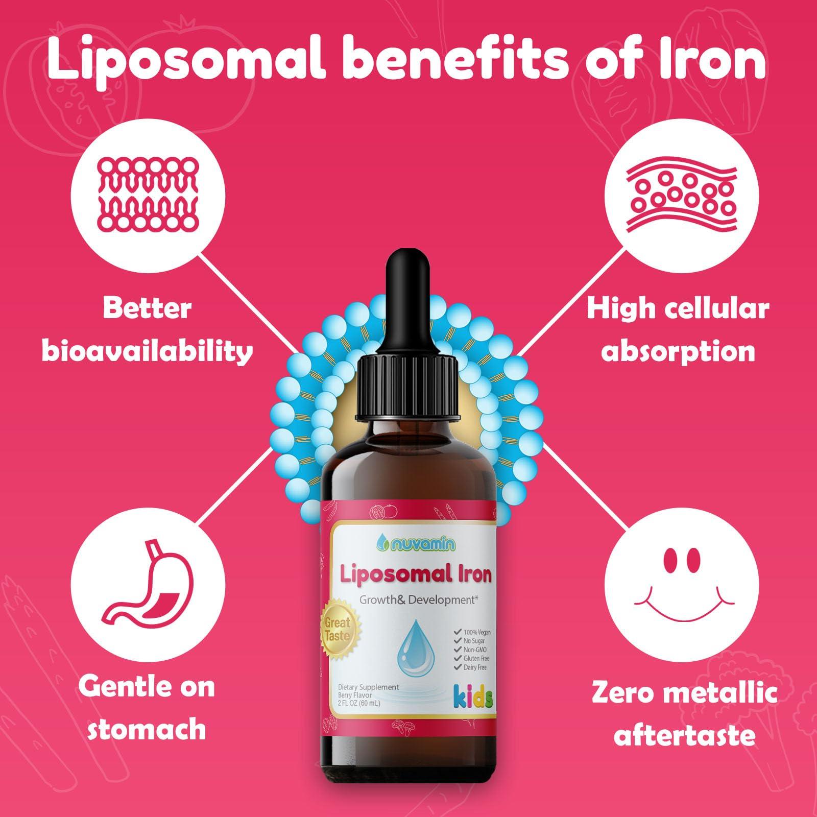 Nuvamin A New Form of Vitamin Nuvamin – Liquid Liposomal Iron Drops for Baby, Toddlers, Kids, & Adults, 2Fl.Oz (60ml), 120 Daily Serving. Great Taste - All Natural - Vegan - No Metallic Aftertaste, Berry Flavor
