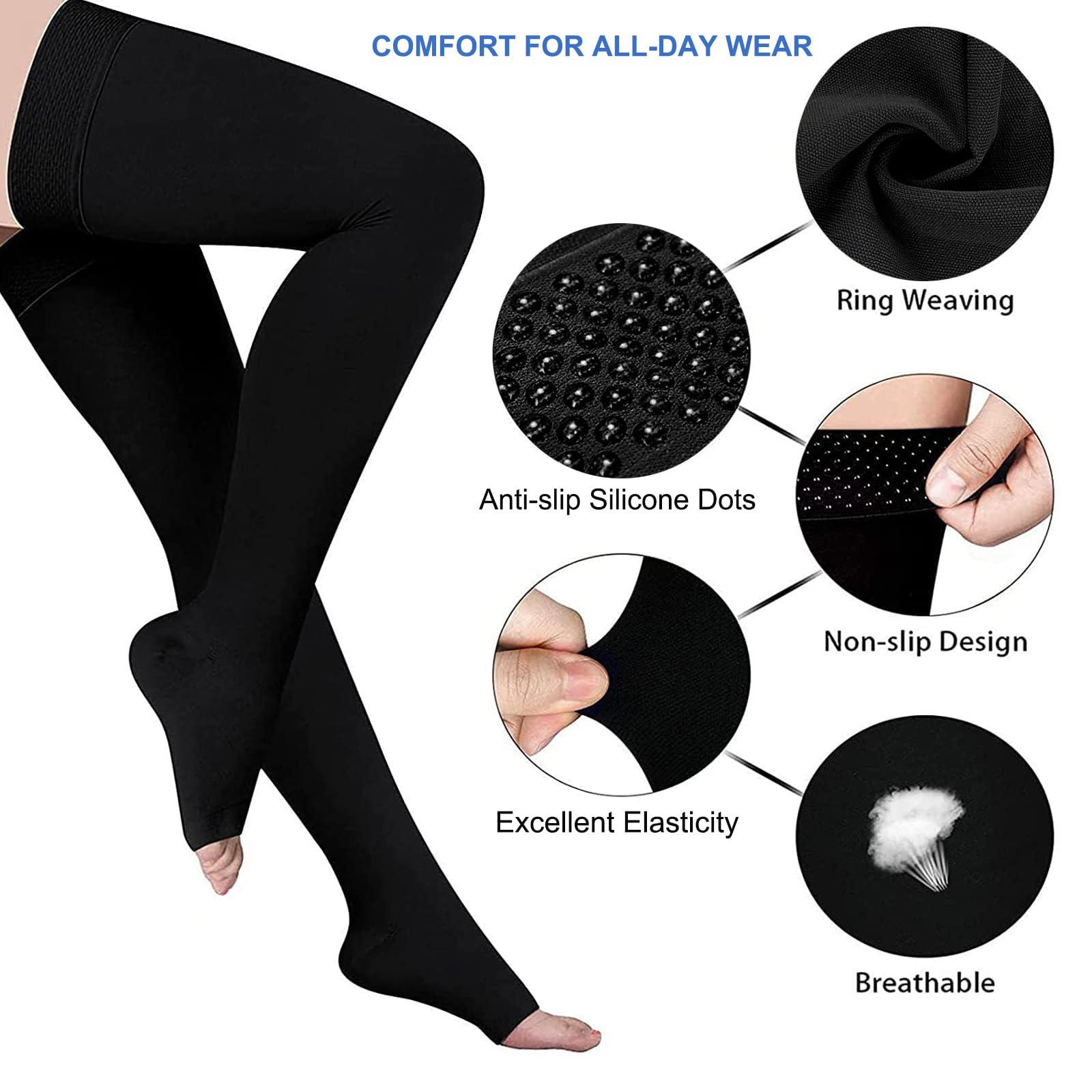 Cyxunand Anti Embolism Ted Hose Thigh High 20-32 mmHg Compression Stocking Toeless,Compression Socks Support for Women & Men (XL, Black(Toeless ))
