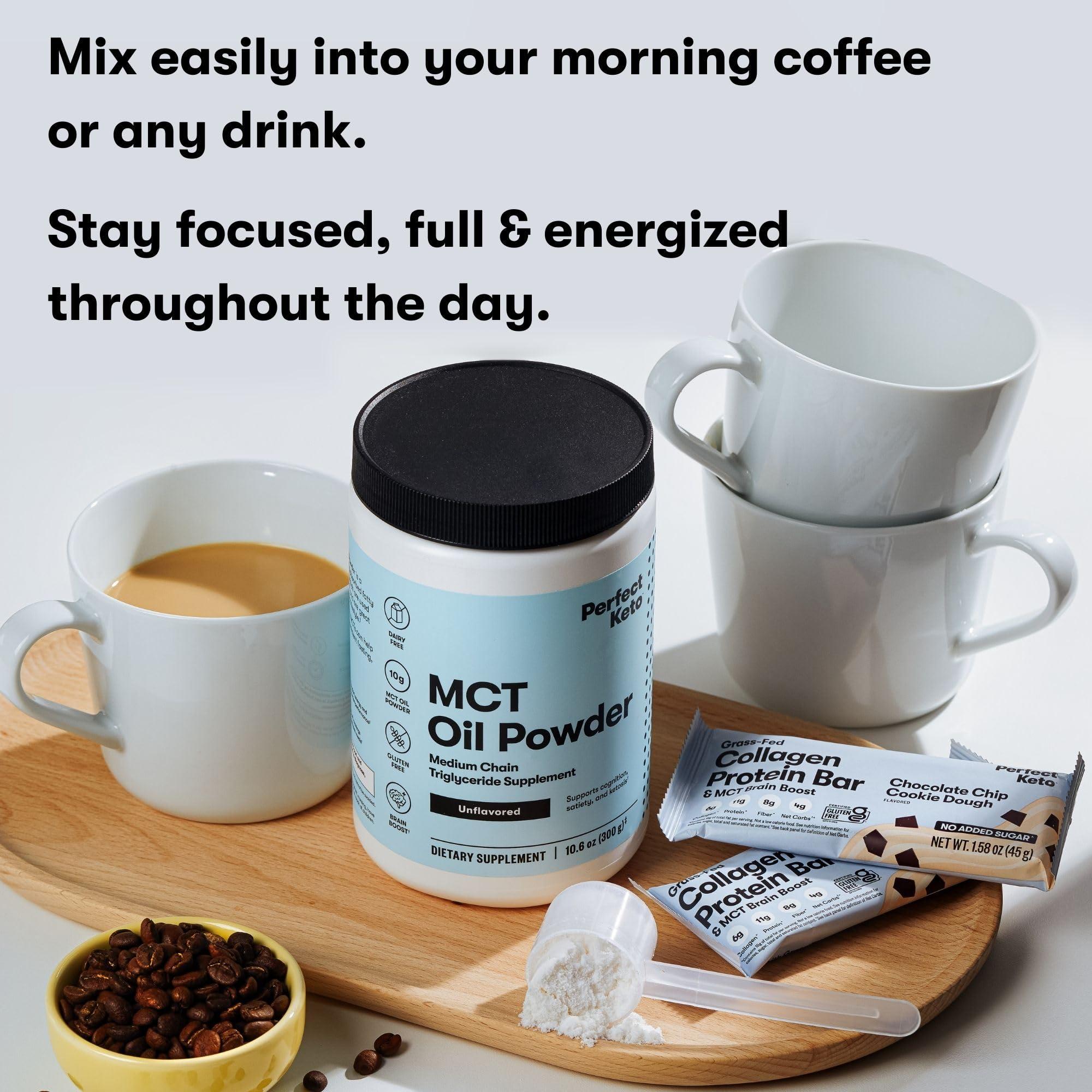 Perfect Keto Perfect Keto 7g MCT Oil Powder, Medium Chain Triglycerides Supplement, Non Dairy Coffee Creamer for Keto Diet, Ketogenic MCT Oil Mix for Coffee, Smoothie, Protein Shakes, Tea, Unflavored, 30 Servings