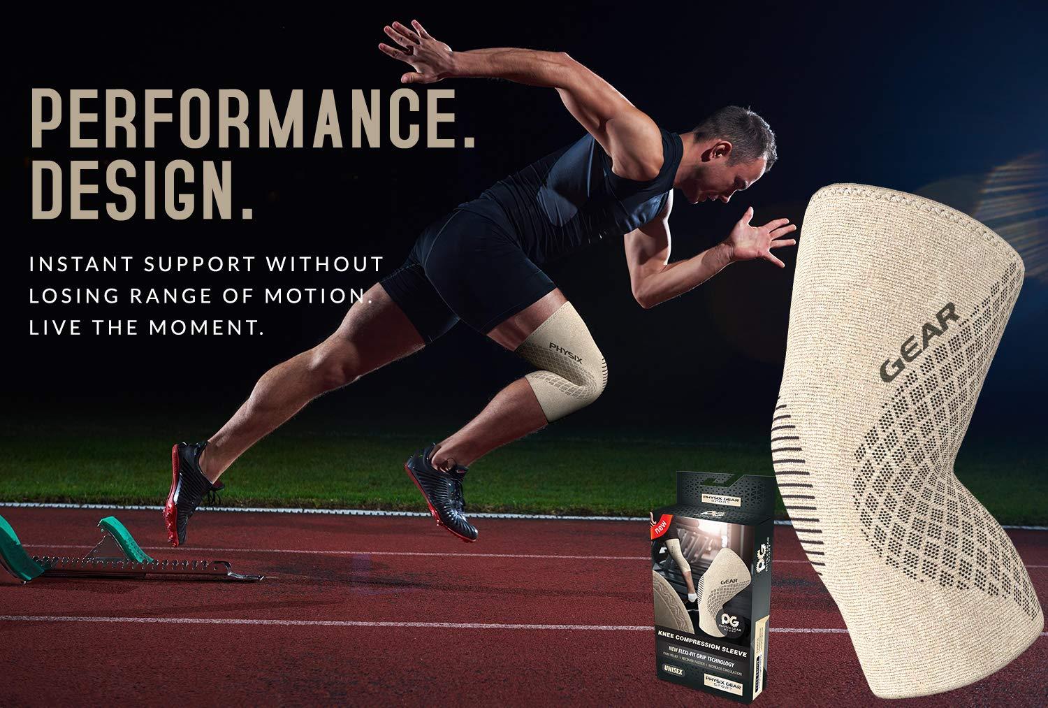 Physix Gear Sport PHYSIX GEAR Knee Support Brace - Premium Recovery & Compression Sleeve for Meniscus Tear, ACL, MCL Running & Arthritis - Best Neoprene Stabilizer Wrap for Crossfit, Squats & Workouts (Single Beige S)