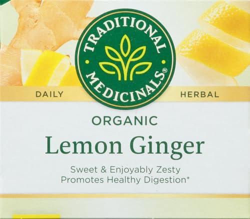 Traditional Medicinals Traditional Medicinals Tea, Organic Lemon Ginger, Promotes Healthy Digestion, 16 Tea Bags (Pack of 2)
