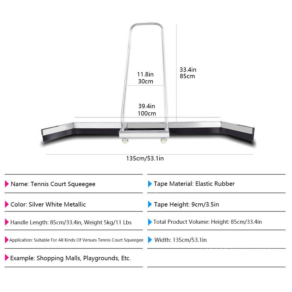 FOZCJS Tennis Court Squeegee, Stainless Steel Sport Squeegee Sweepe Floor Water Remover Rain Shuttle Squeegee Broom for Sport Courts, Garages, Flat Floor, Silver