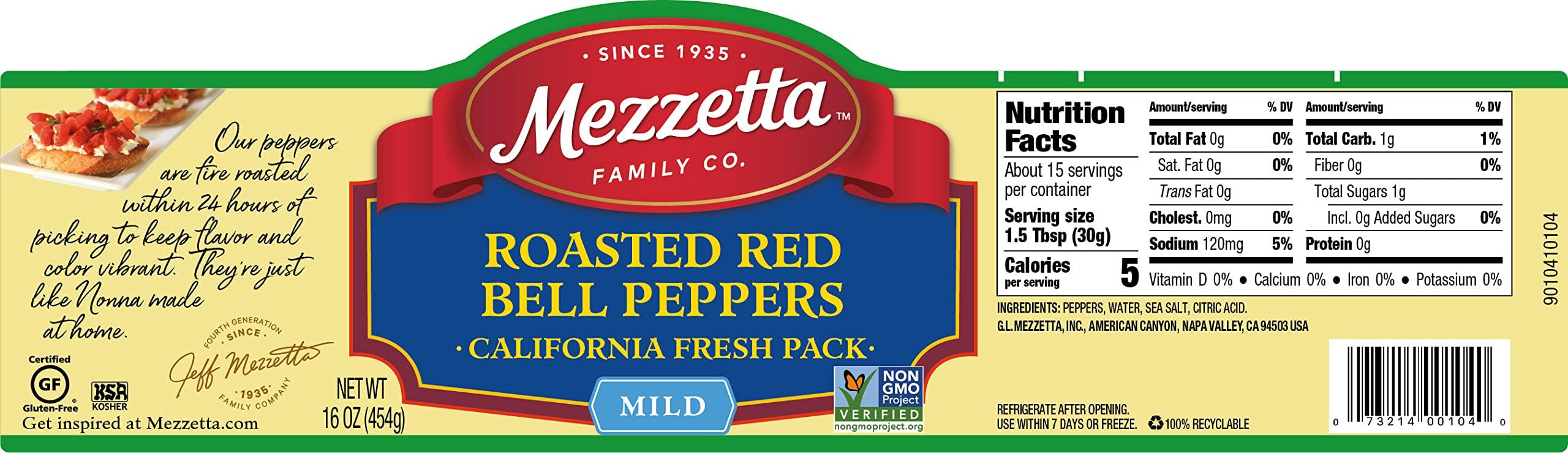 Mezzetta Mezzetta Roasted Red Bell Peppers, Mild | Kosher, Non-GMO, Gluten Free, Keto | 16 Ounce Jar (Pack of 6)