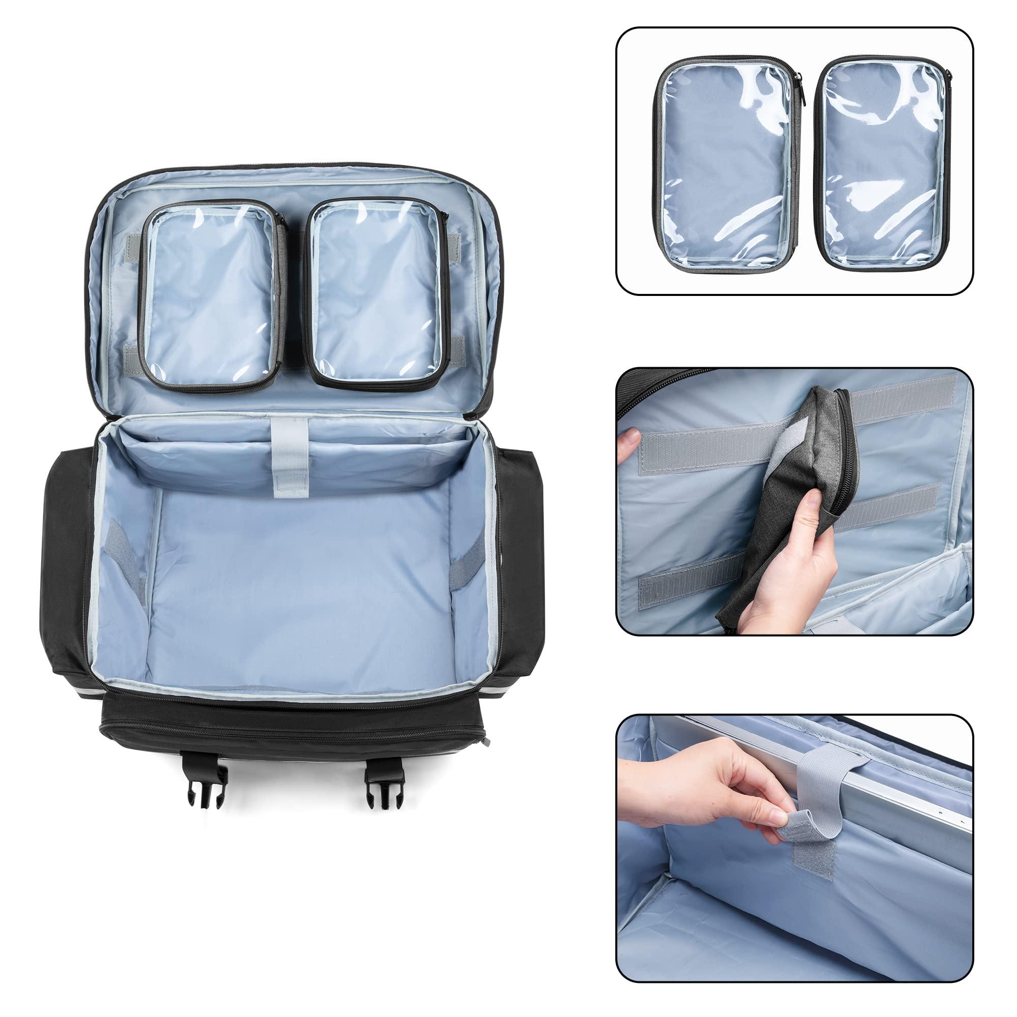 Damero Damero Rolling Medical Bag with Detachable Trolley, Medical Equipment Bag with Removable Pouches and Dividers, First Aid Responder Bag Empty for Home Health Nurses, Doctors, EMT, EMS, Black