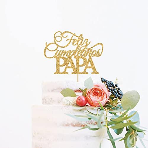 Calarjeta Feliz Cumpleaños Papa Cake Topper - Happy Birthday Dad, Happy Father's Day, Best Dad Ever, Dad Birthday Party Decorations, Gold Glitter