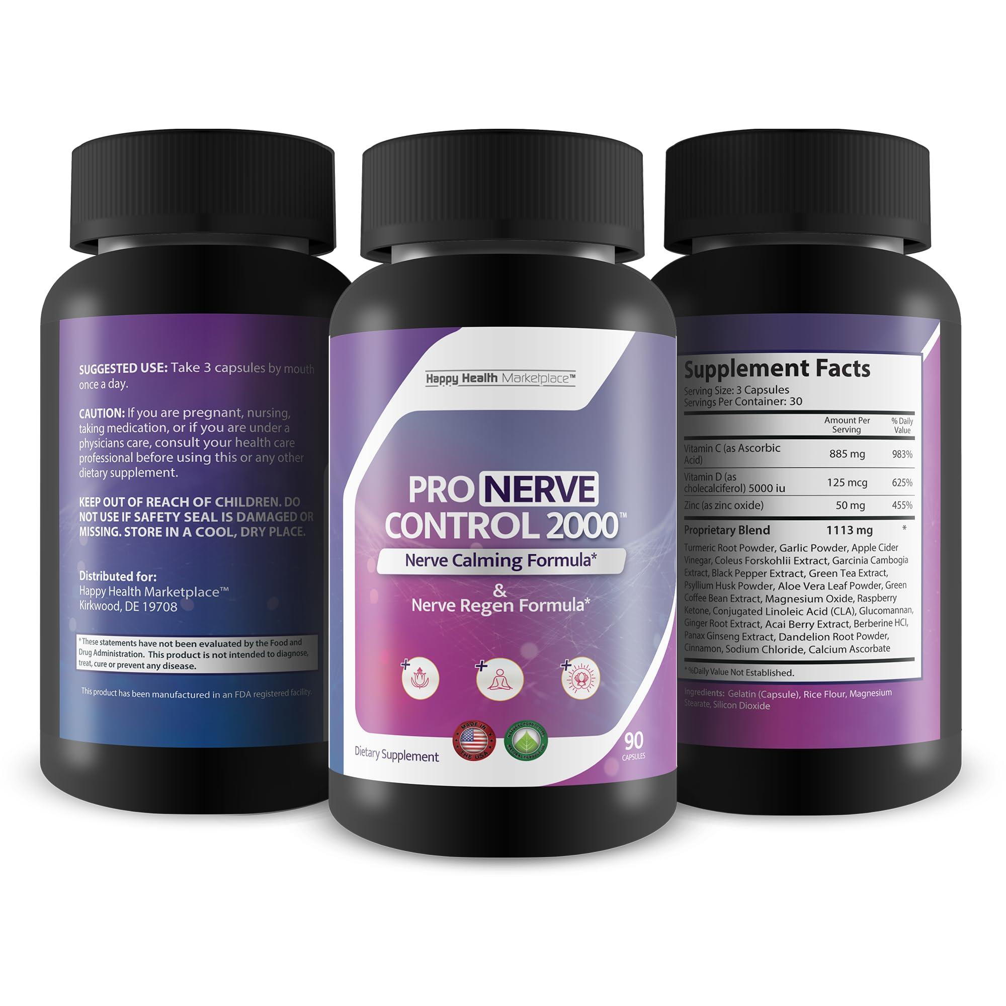 Happy Health Marketplace Pro Nerve Control 2000 - Nerve Support Supplement - Promote Healthy Nerve Control & Nerve Function with Nerve Support Vitamins & Antioxidants - Nerve Pain Supplements for Nerve Health Support