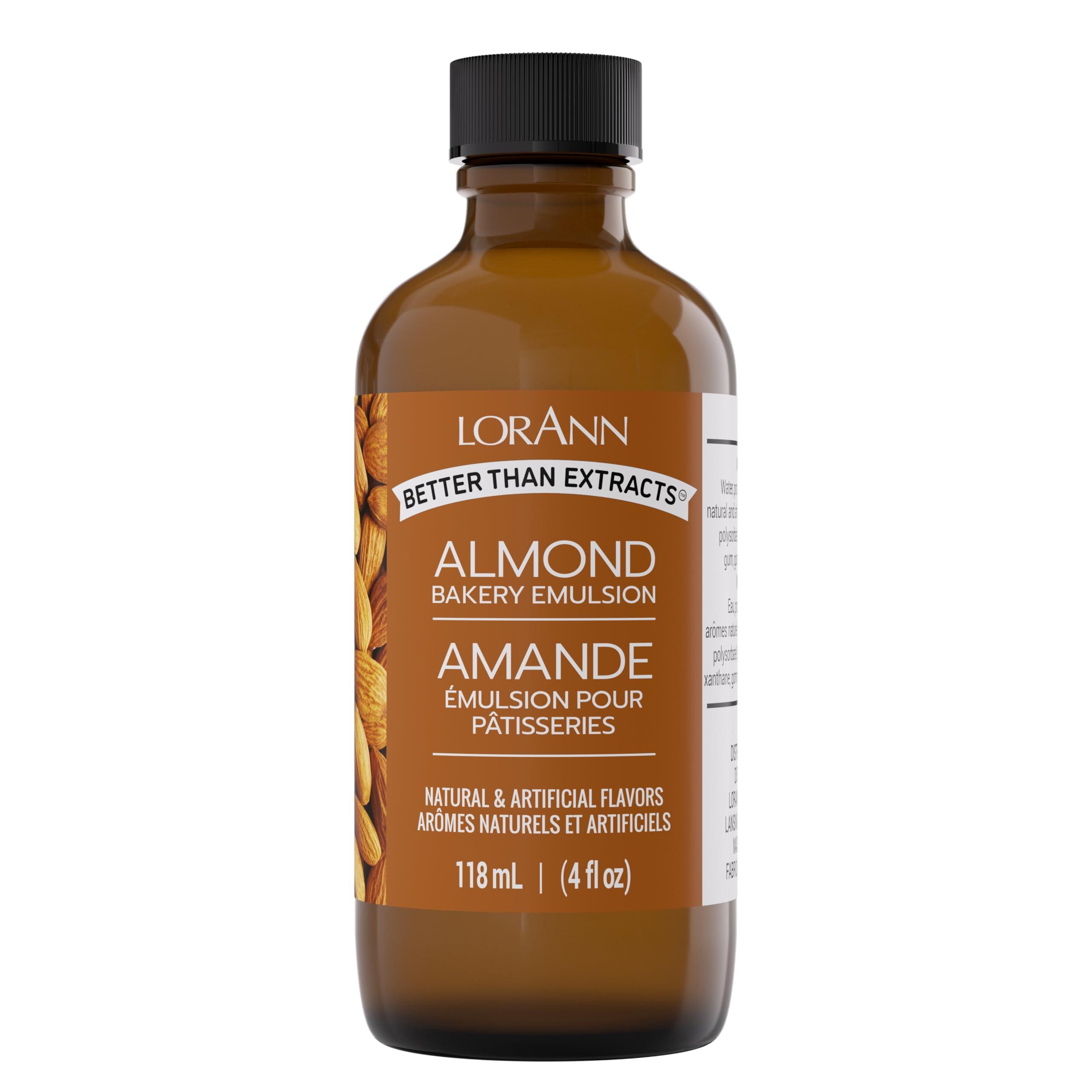 LorAnn Oils LorAnn Almond Bakery Emulsion, 4 oz - Intense Almond Flavor Extract for Baking, Cookies, Bars, Frosting, Ice Cream, Pies, Smoothies and Beverage - Gluten Free, Vegan, Sugar Free, Nut Free