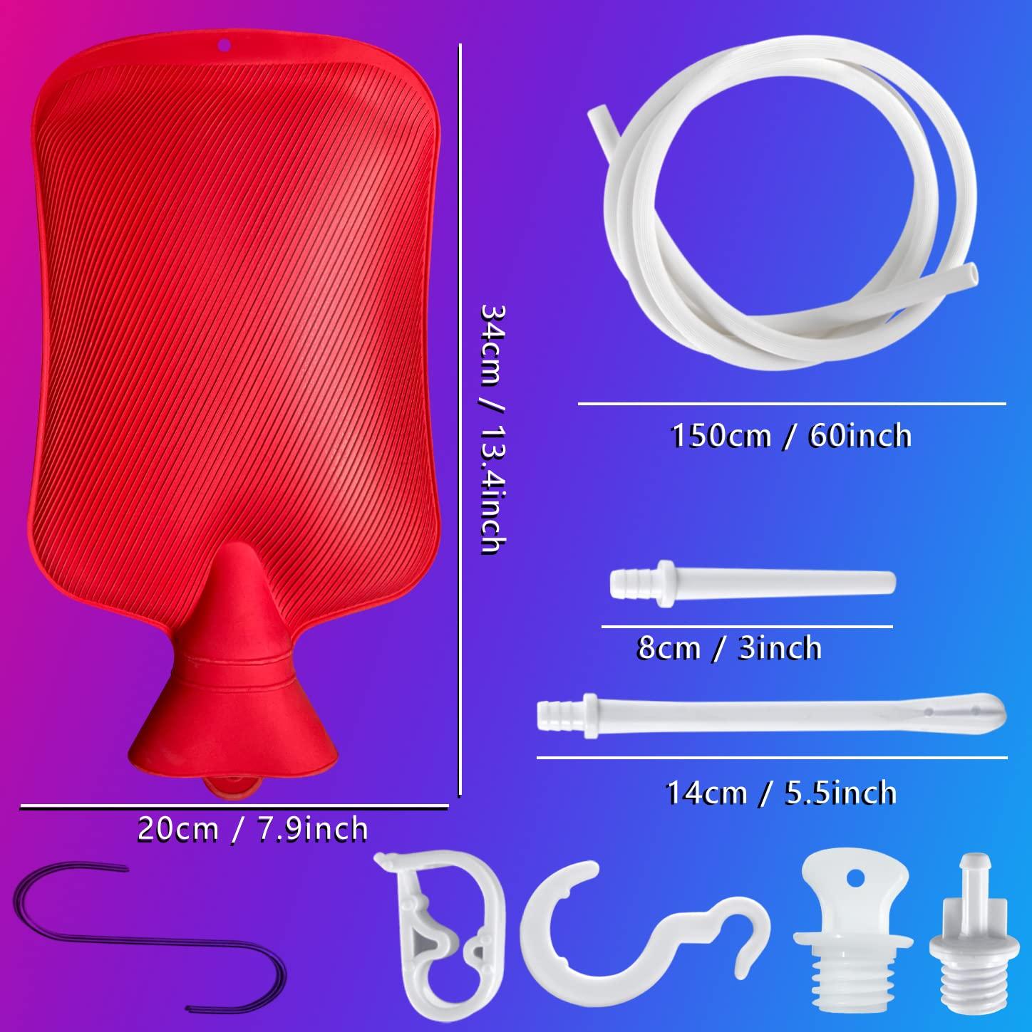 Guatbsecure 2 L Home Enema Bag Kit with 2 Enema Tips,60 inch Long Silicone Hose, Controlable Water Flow Valve, Hot-Water Bottle for Colon Cleansing EnemasRed