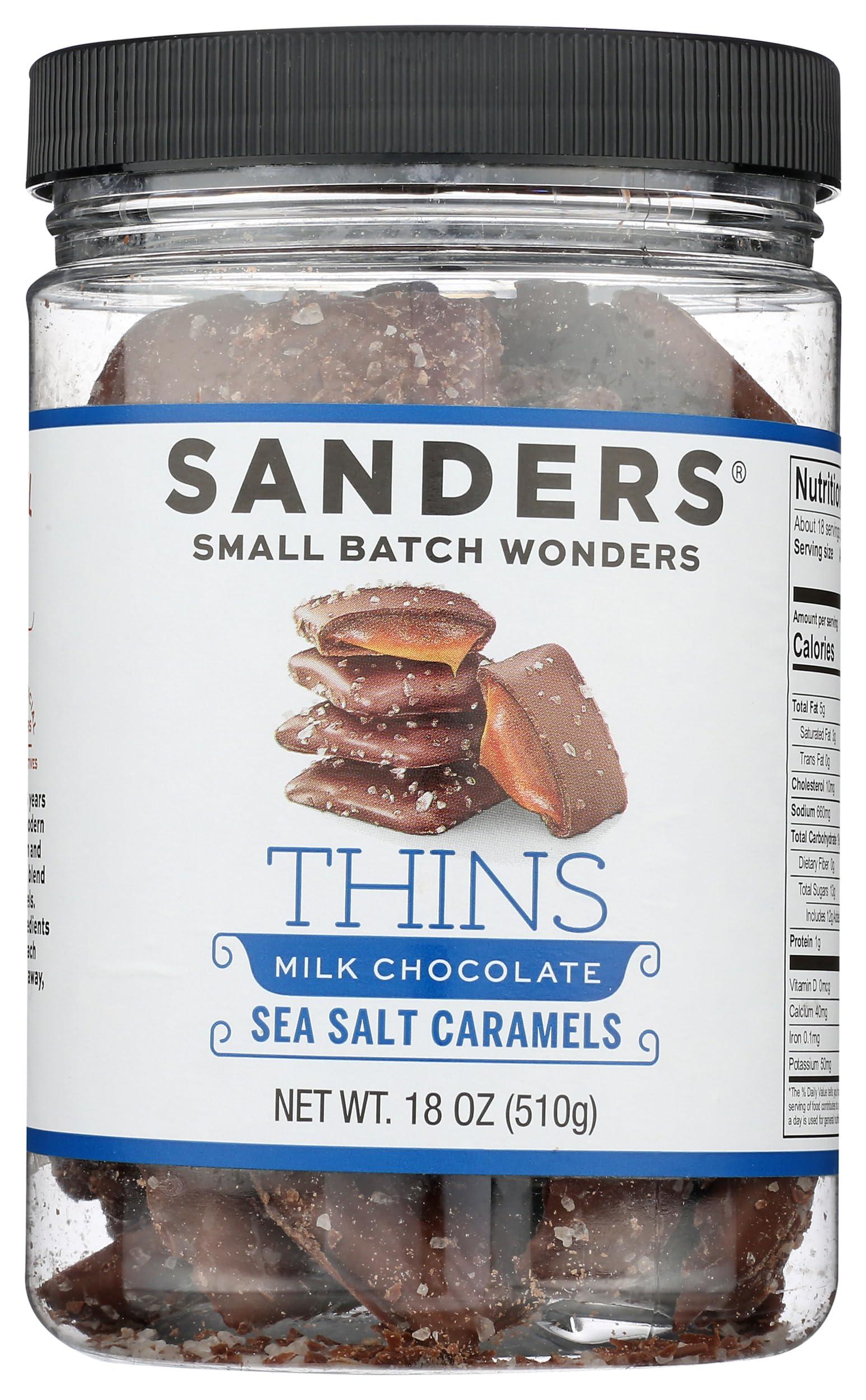 Sanders Sanders Milk Chocolate Sea Salt Caramel Thins, Kosher, 18 Ounce (Pack of 6)