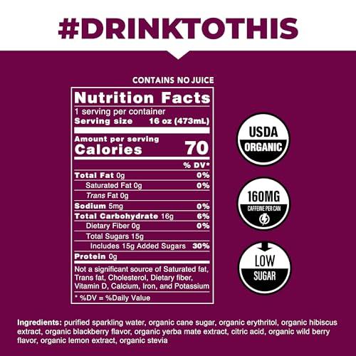 CLEAN CAUSE. CLEAN Cause Low Calorie Blackberry USDA Organic Sparkling Yerba Mate Tea (16oz cans, 12-Pack Case) Low Sugar, 160mg Caffeine, Healthy Alternative to Soda & Energy Drinks.