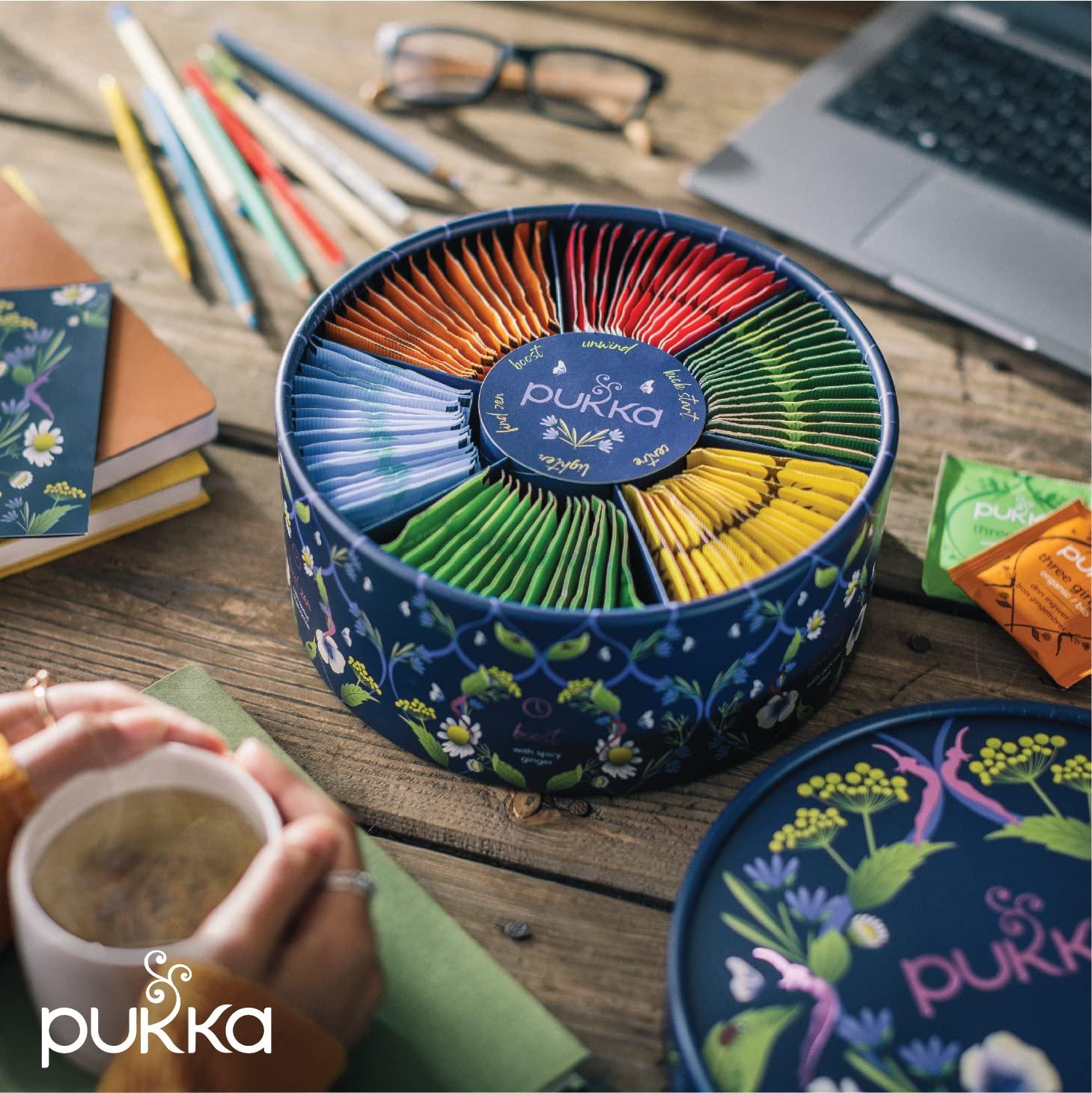 Pukka Pukka Tea Organic, Herbal Tea Sampler For Everyday Wellness, Best for Birthdays, Anniversaries & Holidays, Caffeine Free, 90 Bags, 6 Flavors