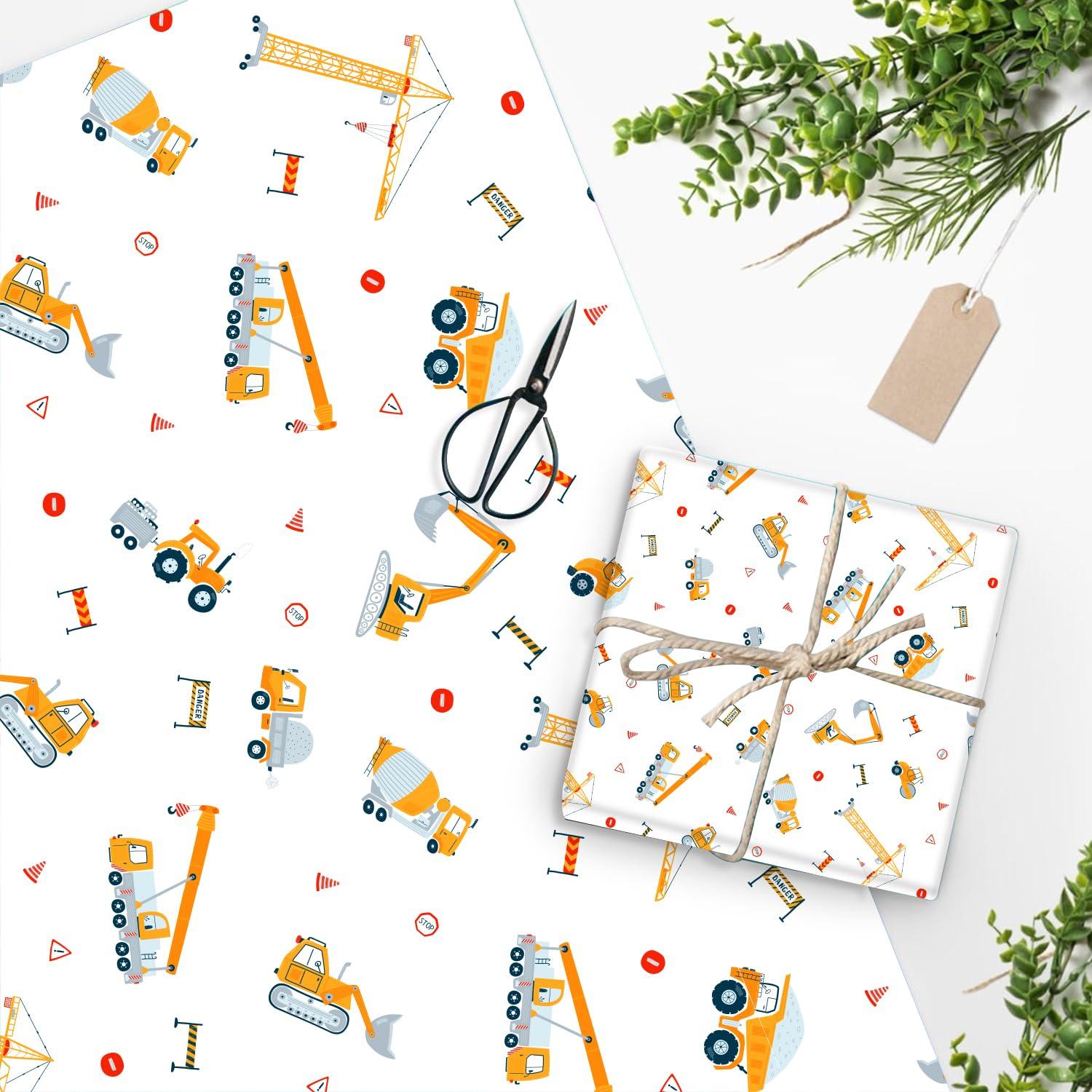 Mpanwen Mpanwen Construction Wrapping Paper for Boys Kids, 8 Sheets Large Truck Gift Wrap Tractor Wrapping Paper for Christmas Birthday Holiday - 27 x 39.5 Inches Per Sheet