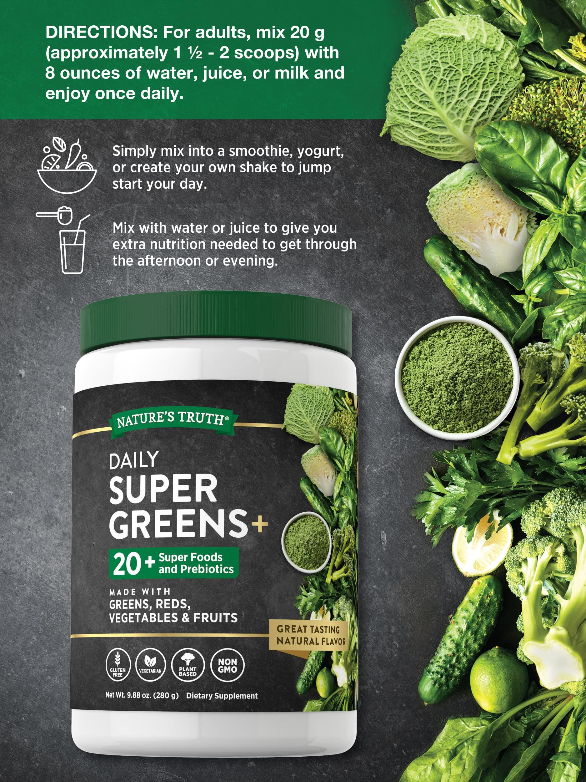 Nature's Truth Nature\'s Truth Super Greens Powder Supplement | Fruit & Vegetables Superfood Blend | Vegan, Non-GMO & Gluten Free Juice & Smoothie Mix | 9.88 oz
