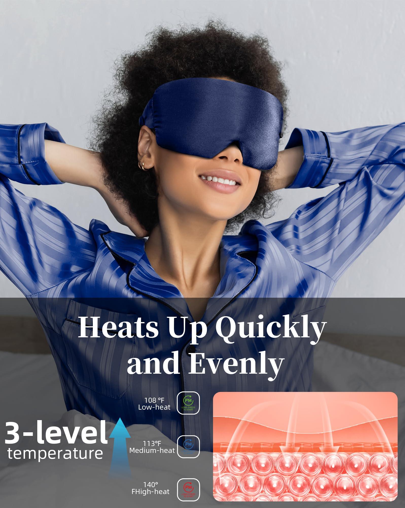 FACEMOON Heated Eye Mask for Dry Eyes - Silk Cordless Warm Eye Compress Moist Heat, FSA HSA Eligible, Eye Heating Pad for Dry Eyes, Stye Treatment, Eye Strain, Travel, Washable, Rechargeable, Blue